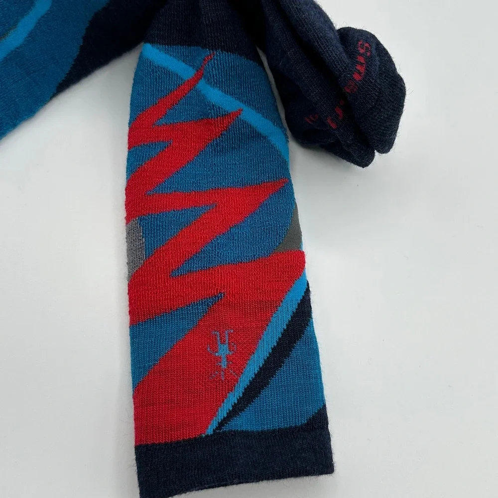 Smartwool Wintersport Bolt Socks Kids Size M Navy Blue Red Merino Wool Ski Sock